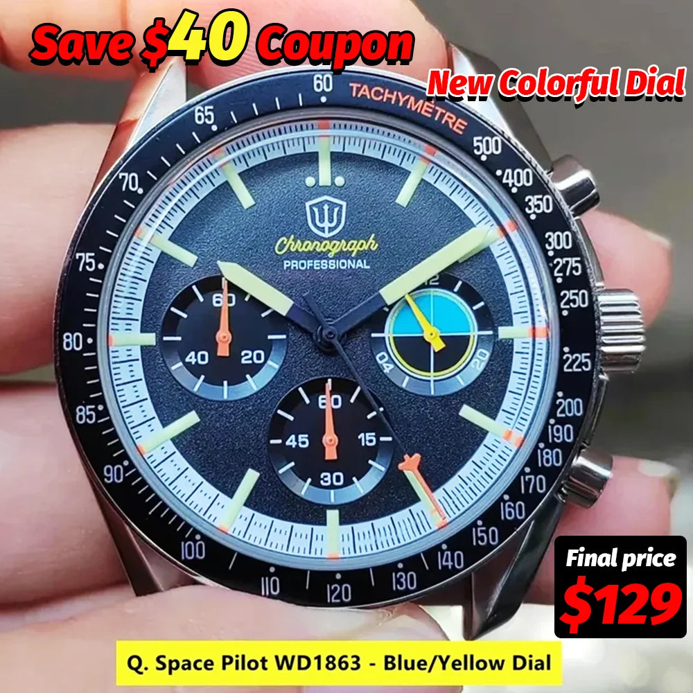 Watchdives WD1863 Mechanical Quartz Watches Black Spaces VK63 Chronograph Sports Watches Man Bubble Sapphire Waterproof Watch