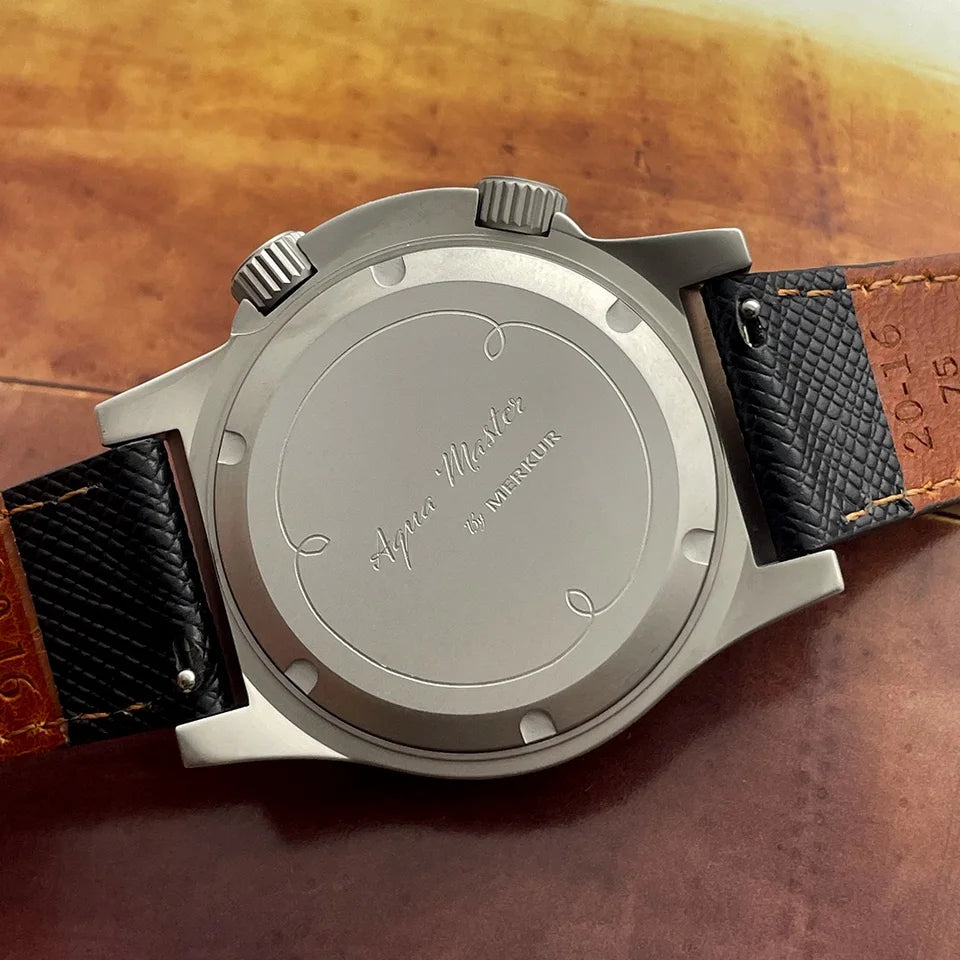 NEW Merkur Dual Crown Pilot Skin Diving Watch 100m Retro Manual Mechanical Watches for Men Watch Vintage 42mm Reloj Hombre